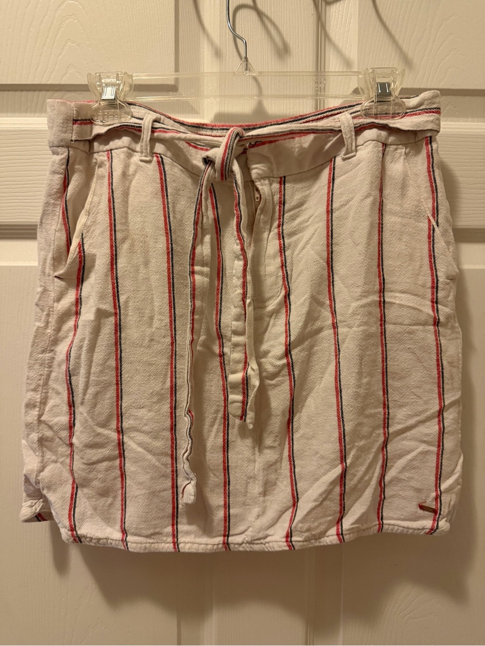 Tommy Hilfiger White Mini Skirt with Red & Navy Stripes
